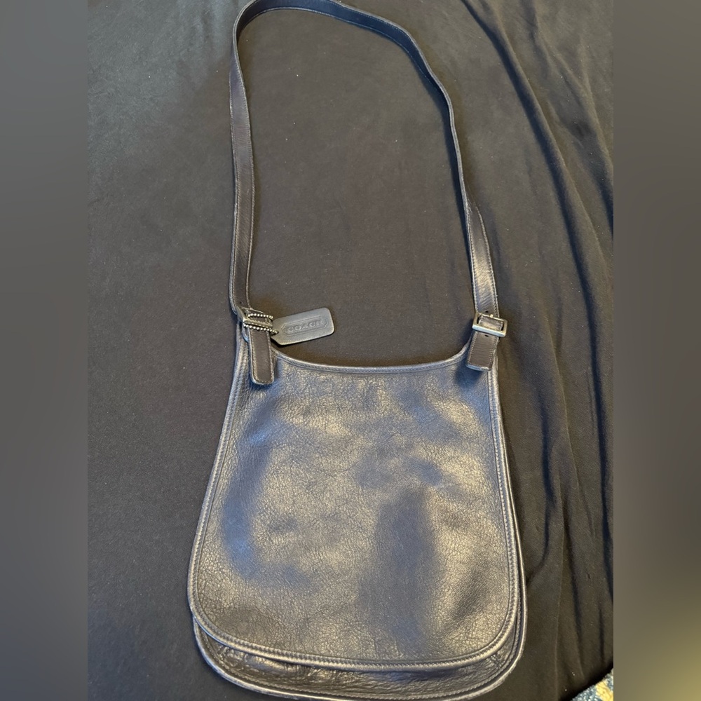 Vintage Coach Dark Navy Blue Leather Flap Crossbody Bag